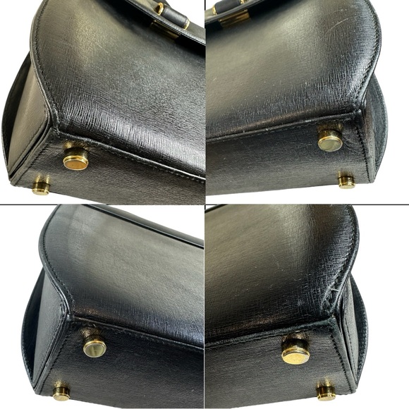 Authentic Salvatore Ferragamo Vinta Iconic Top Handle Handbag Leather Black 2Way - Picture 12 of 15